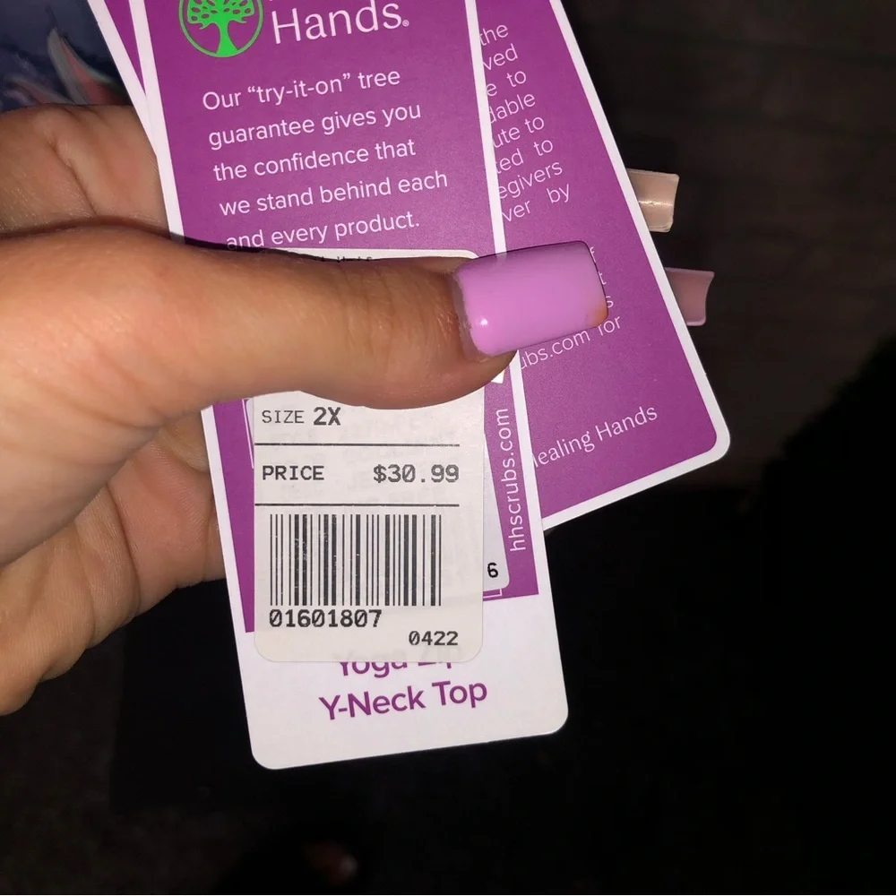 Healing Hands Purple Label Yoga Zip V-Neck blue butterfly pattern scrub top - Picture 6 of 10